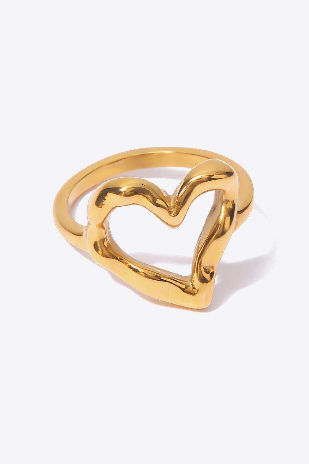 18K Gold Plated Heart-Shaped Ring - Trendsi - Flyclothing LLC