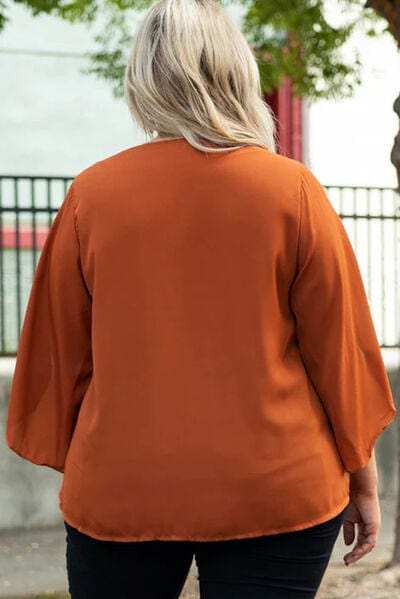 Plus Size V-Neck Petal Sleeve Blouse - Trendsi - Flyclothing LLC