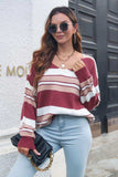 Striped V-Neck Dropped Shoulder Sweater - Trendsi - Flyclothing LLC