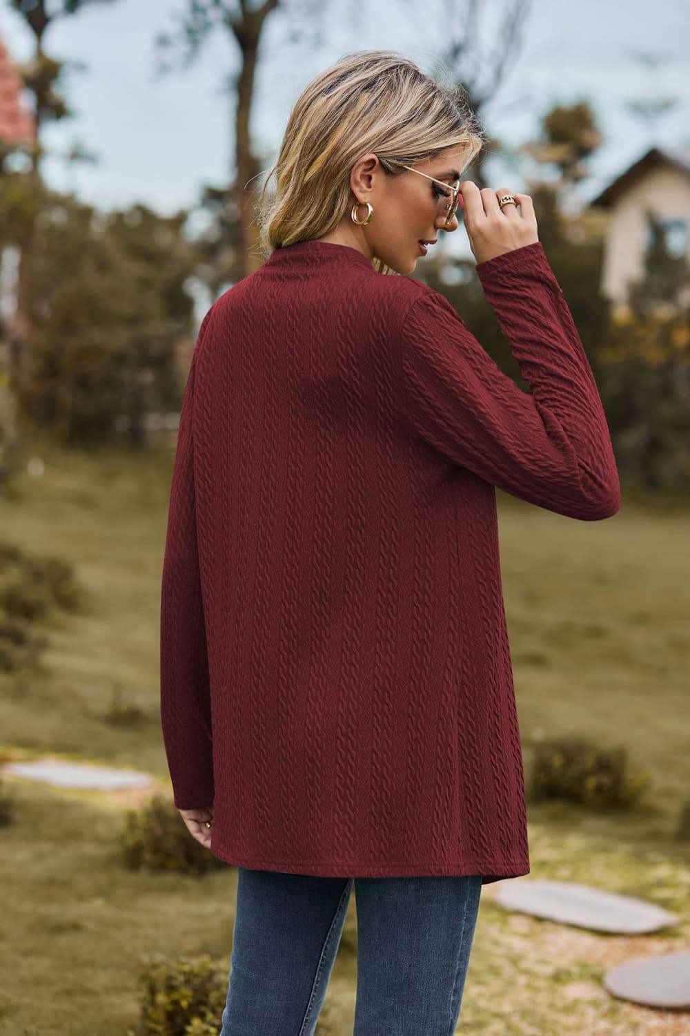 Open Front Long Sleeve Cardigan - Trendsi - Flyclothing LLC