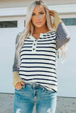 Striped Buttoned Long Sleeve Top - Trendsi - Flyclothing LLC