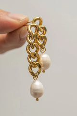 Stainless Steel Pearl Asymmetrical Earrings - Trendsi - Flyclothing LLC