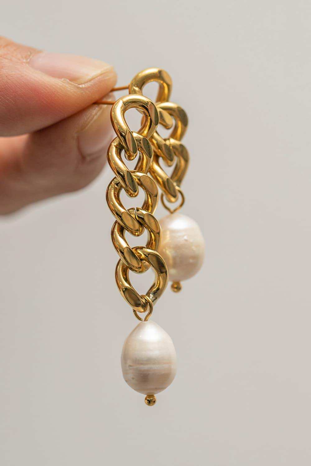 Stainless Steel Pearl Asymmetrical Earrings - Trendsi - Flyclothing LLC