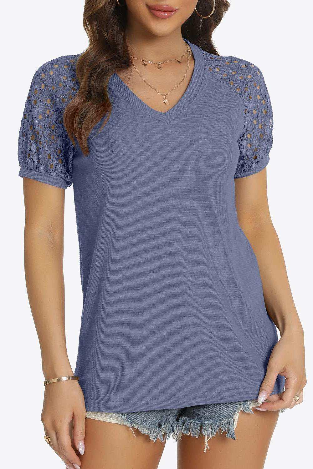 Short Sleeve V-Neck Tee - Trendsi - Flyclothing LLC