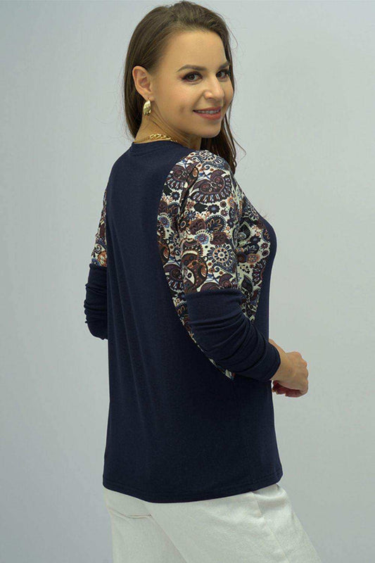 Round Neck Printed Shoudler Tee - Trendsi - Flyclothing LLC