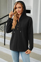 Cable-Knit Long Sleeve Hoodie - Trendsi
