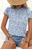 Ditsy Floral Mock Neck Short Sleeve T-Shirt - Trendsi - Flyclothing LLC