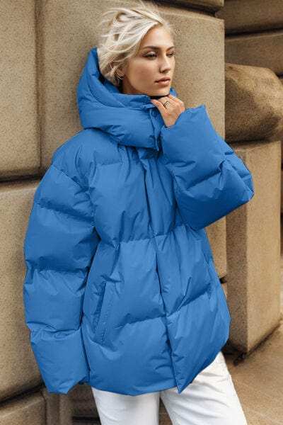 Pocketed Zip Up Hooded Puffer Jacket - Trendsi - Flyclothing LLC