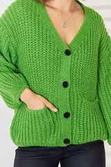 Pocketed Button Up Dropped Shoulder Cardigan - Trendsi