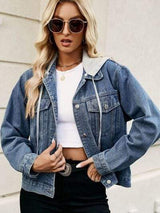 Drawstring Hooded Button Up Denim Jacket - Trendsi - Flyclothing LLC