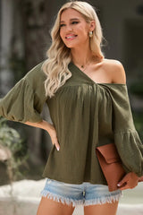 Dropped Shoulder V-Neck Blouse - Trendsi - Flyclothing LLC
