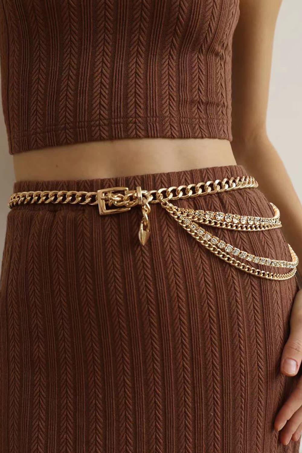 Rhinestone Decor Metal Chain Belt - Trendsi