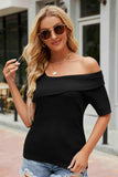 Asymmetrical Neck Rib-Knit Top - Trendsi - Flyclothing LLC