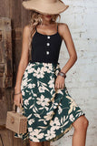 Two-Tone Decorative Button Frilled Dress - Flyclothing LLC