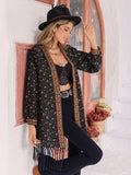 Printed Fringe Detail Cardigan - Trendsi - Flyclothing LLC