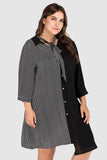Plus Size Striped Color Block Tie-Neck Dress - Trendsi