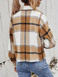 Plaid Collared Neck Jacket with Breast Pockets - Trendsi