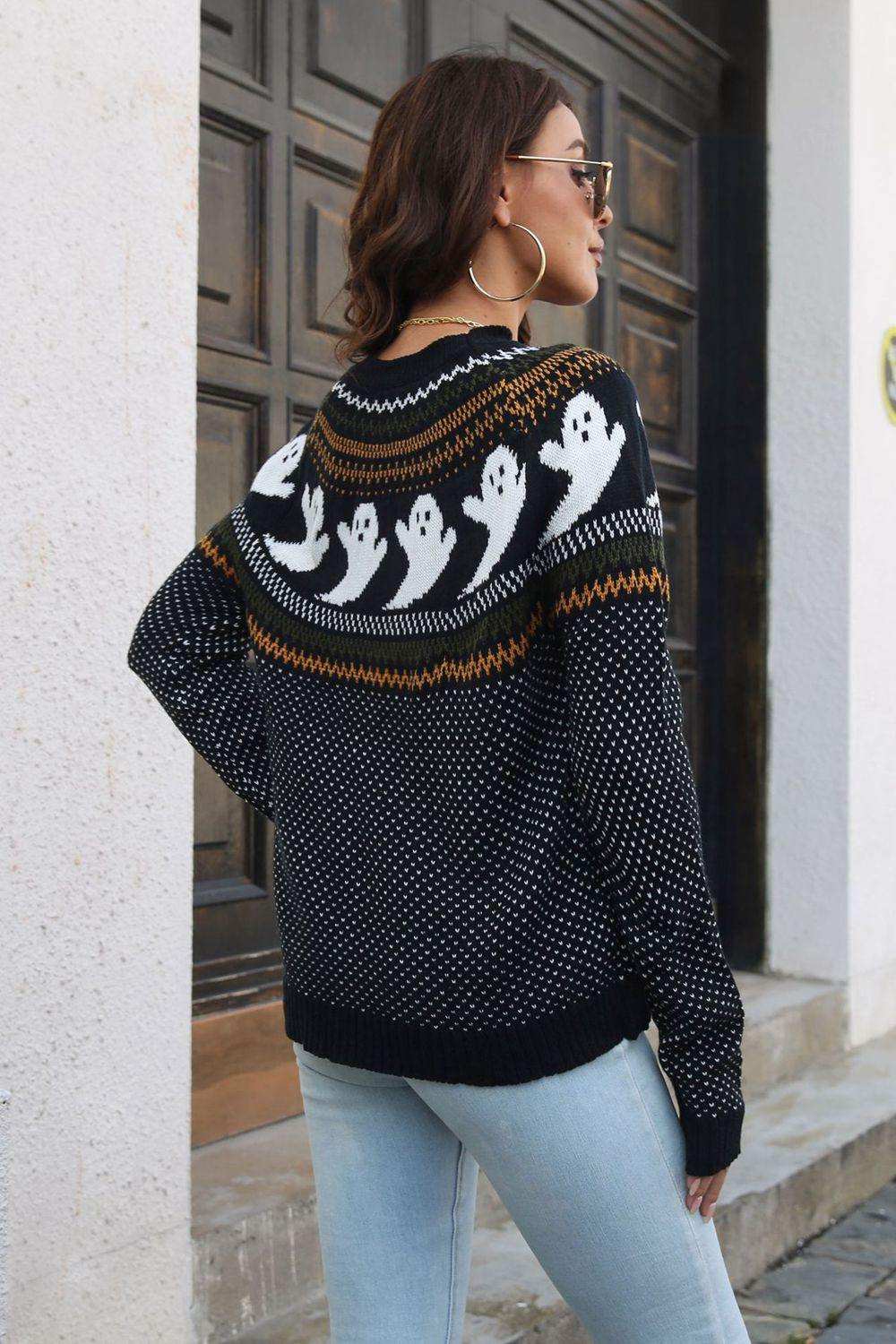 Ribbed Round Neck Long Sleeve Pullover Sweater - Trendsi - Flyclothing LLC