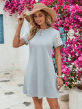 Openwork Round Neck Short Sleeve Dress - Trendsi