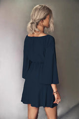 Tie Neck Flare Sleeve Mini Dress - Trendsi - Flyclothing LLC