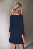 Tie Neck Flare Sleeve Mini Dress - Trendsi - Flyclothing LLC