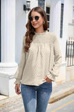 Smocked Mock Neck Swiss Dot Top - Trendsi