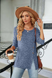 Buttoned Long Sleeve Slit Top - Trendsi - Flyclothing LLC