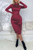 Ruched Mock Neck Long Sleeve Dress - Trendsi - Flyclothing LLC