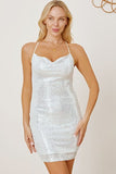 Sequin Spaghetti Strap Mini Wrap Dress - Trendsi