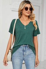 V-Neck Short Sleeve T-Shirt - Trendsi - Flyclothing LLC
