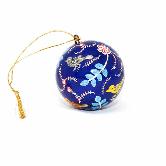 Handpainted Ornament Birds and Flowers, Blue - Pack of 3 - Asha Handicrafts