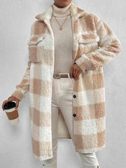 Plaid Collared Neck Button Down Coat - Trendsi