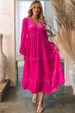 Frill V-Neck Balloon Sleeve Tiered Dress - Trendsi