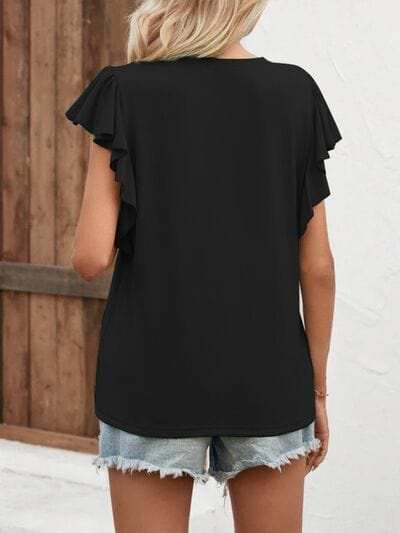 Notched Cap Sleeve T-Shirt - Trendsi - Flyclothing LLC
