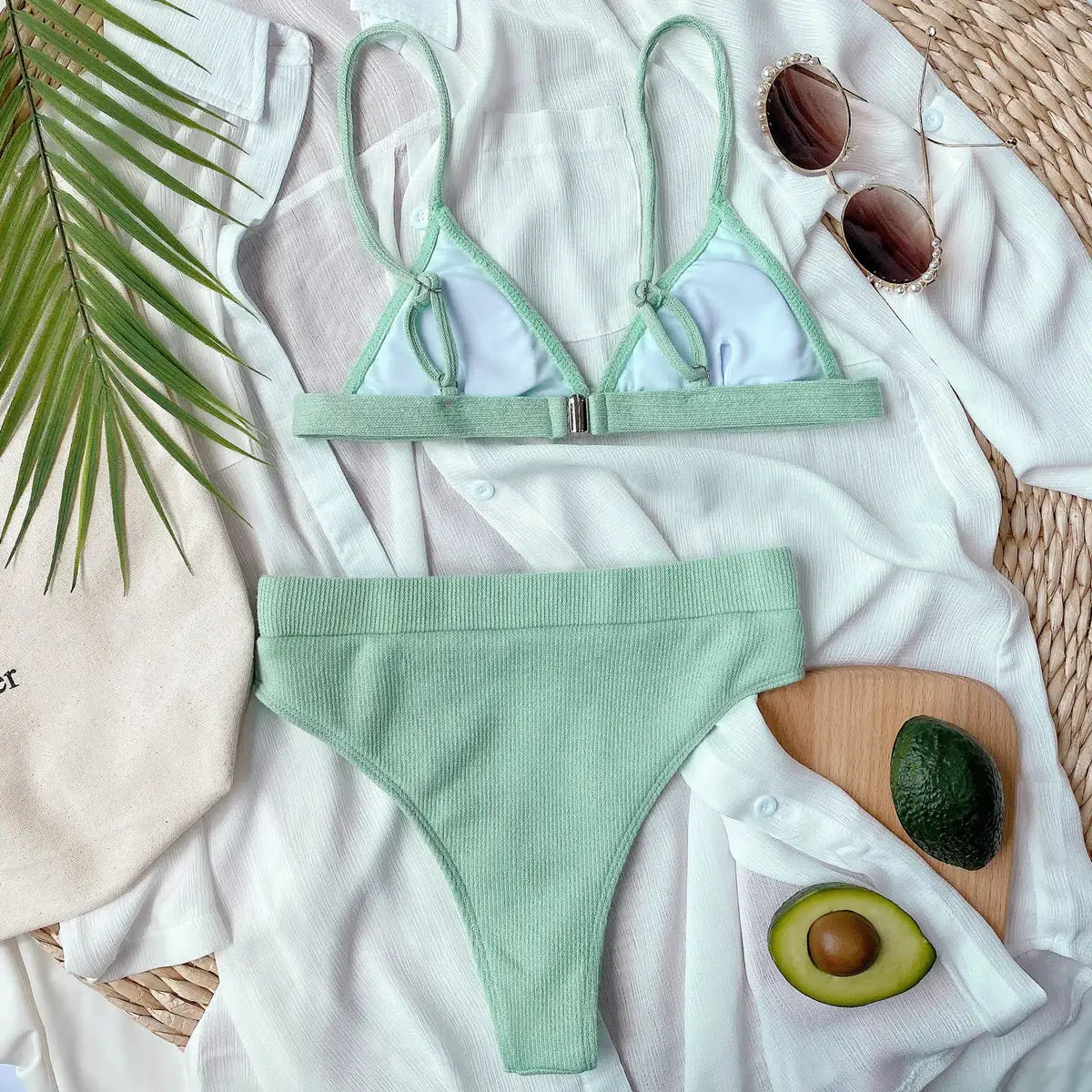 Spaghetti Strap Ribbed Bikini Set - Trendsi - Flyclothing LLC