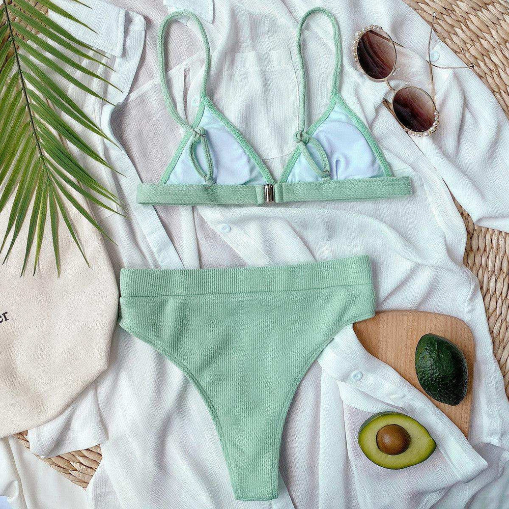 Spaghetti Strap Ribbed Bikini Set - Trendsi - Flyclothing LLC