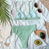 Spaghetti Strap Ribbed Bikini Set - Trendsi - Flyclothing LLC