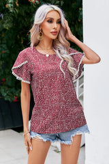 Printed Pom Pom Detail Petal Sleeve Blouse - Trendsi - Flyclothing LLC