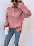 Quarter-Button Slit Sweater - Trendsi - Flyclothing LLC