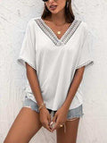 Lace Detail V-Neck T-Shirt - Trendsi - Flyclothing LLC