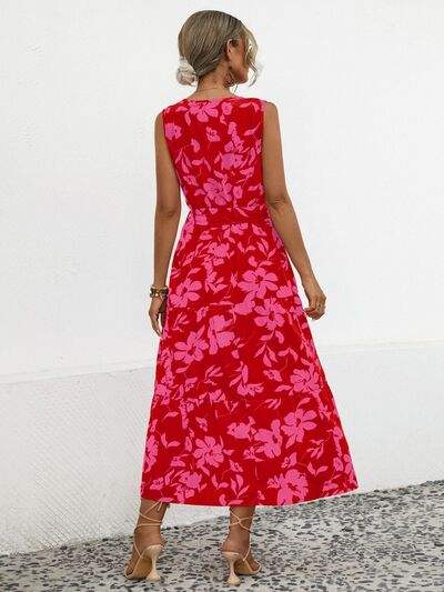 Tied Printed Surplice Tiered Dress - Trendsi - Flyclothing LLC