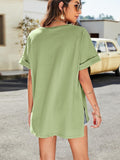 High-Low Side Slit V-Neck Tee - Trendsi