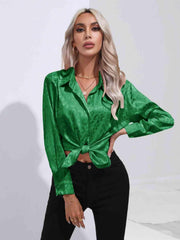 Printed Collared Neck Buttoned Shirt - Trendsi