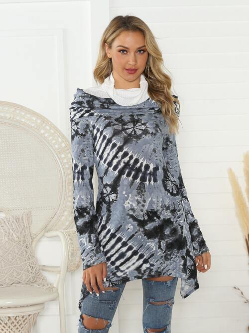 Printed Raglan Sleeve Mock Neck T-Shirt - Trendsi