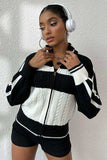Cable-Knit Color Block Raglan Sleeve Cardigan - Trendsi - Flyclothing LLC