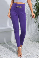 Chain Detail Slim Fit Cropped Pants - Trendsi - Flyclothing LLC