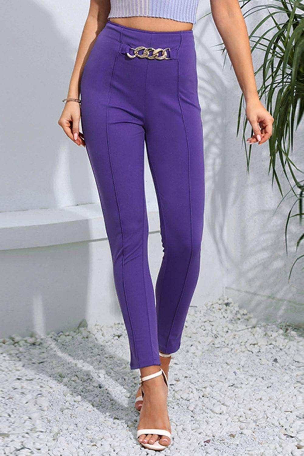 Chain Detail Slim Fit Cropped Pants - Trendsi - Flyclothing LLC
