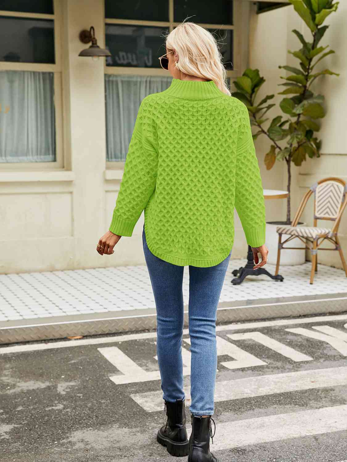 Mock Neck Slit Sweater - Trendsi - Flyclothing LLC