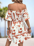 Printed Off-Shoulder Smocked Waist Dress - Trendsi - Flyclothing LLC