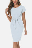 Tie Front Round Neck Short Sleeve Dress - Trendsi - Flyclothing LLC
